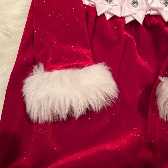 Bonnie Jean Toddler Girls Velvet Present Bow Santa Dress 4T Preowned Christmas - Picture 3 of 8